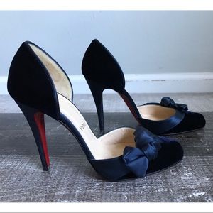 Christian Louboutin Heels Blue Velvet Bow Pumps